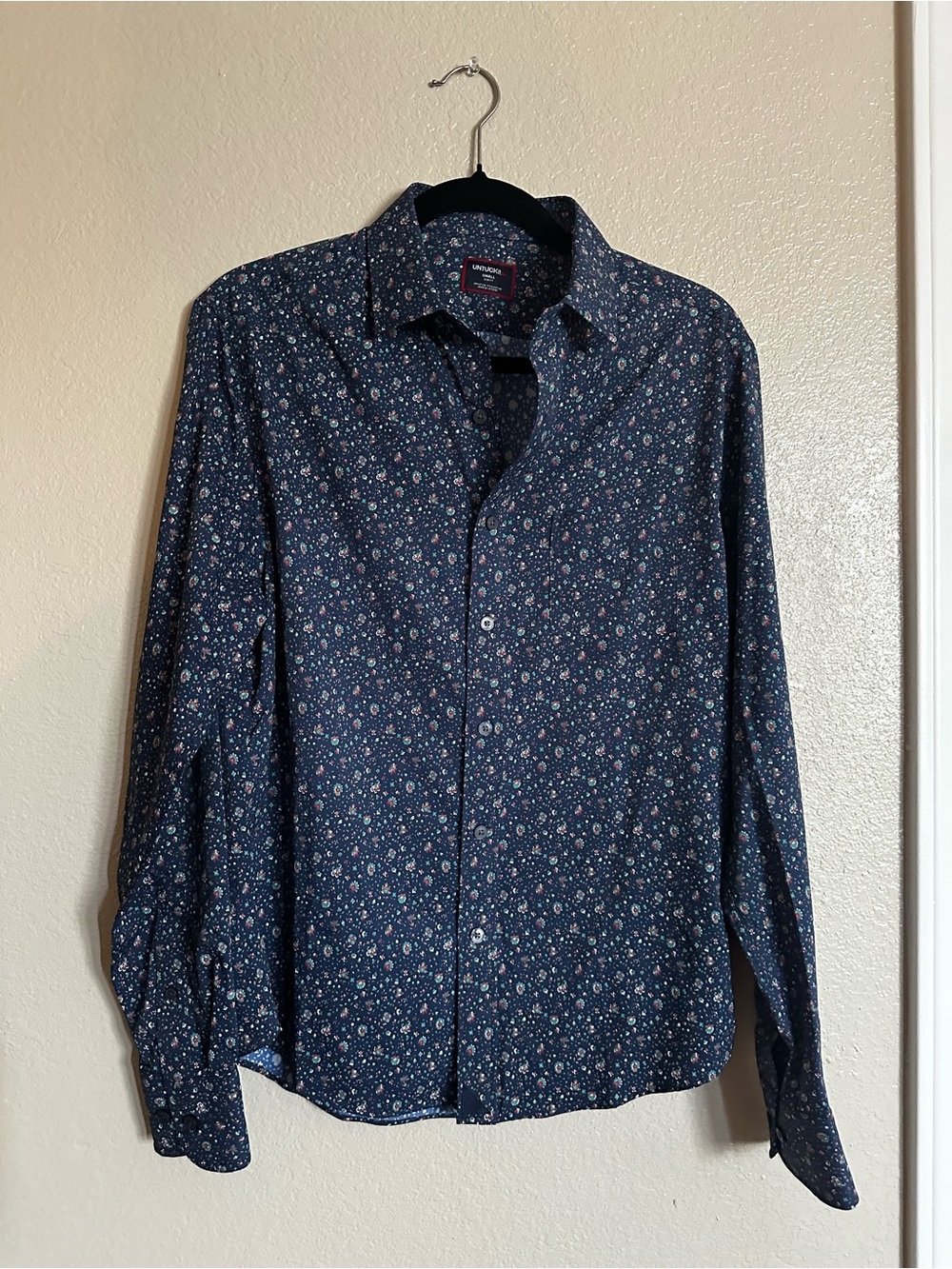 UNTUCKit Men’s Slim Fit Floral Button Down Shirt Navy Blue Size Small